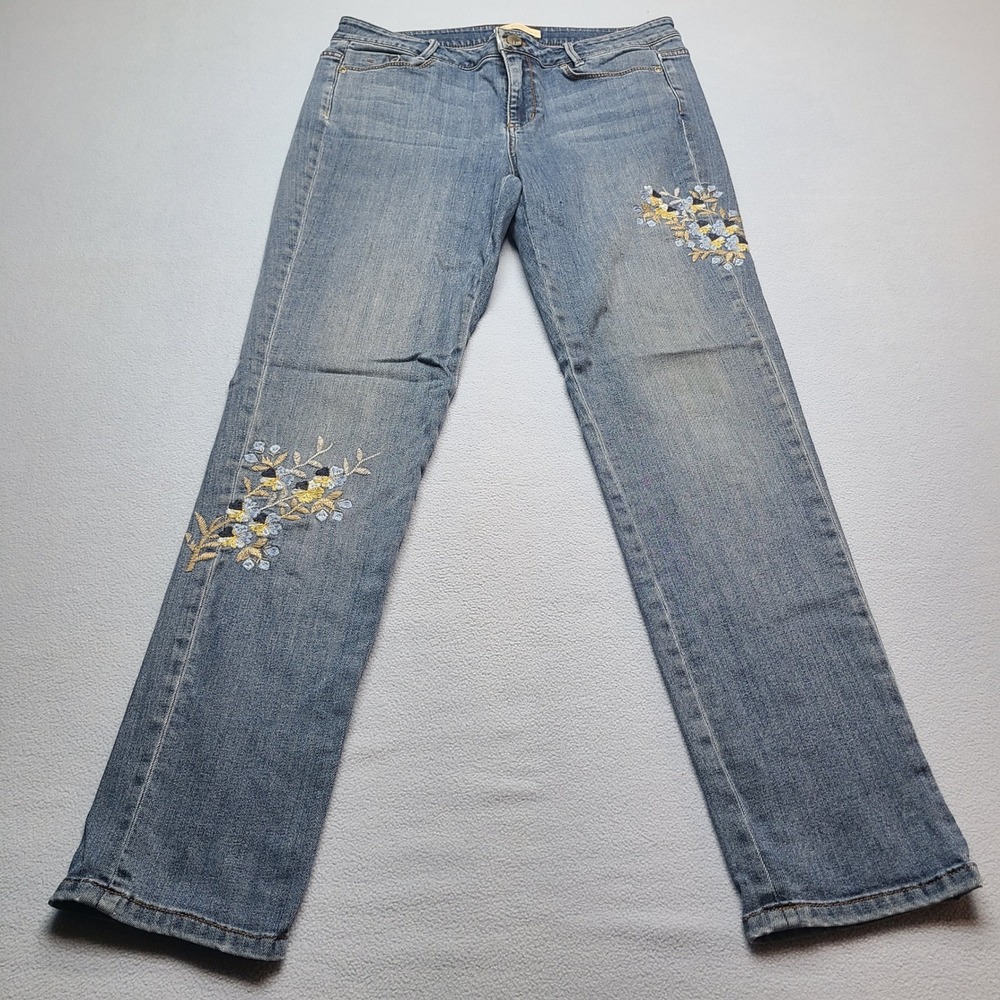 J.‎ Jill Straight Leg Jeans Womens 10 Blue Excellent Floral Embroidered Stretch